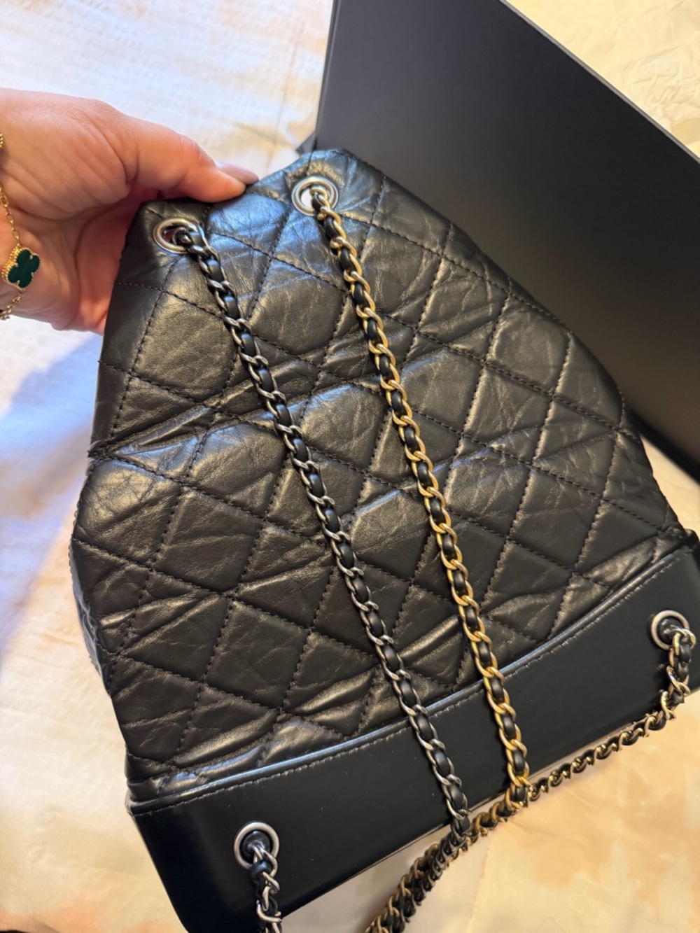 CHANEL Gabrielle Black Quilted Lambskin Drawstring Bucket Bag with Chain Strap - Picture 2 of 9